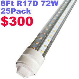 R17D 8 voet LED-lamp buislicht HO Base roteerbare heldere deksel 72W, vervangende 300W fluorescentielampwinkels, dubbele end kracht, koud wit 6000K, AC 90-277V CRESTECH