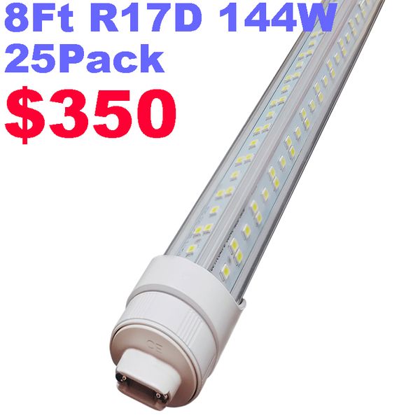 R17d Tube d'ampoule LED de 2,4 m avec couvercle transparent rotatif 144 W, lampe fluorescente de remplacement 300 W, alimentation double, blanc froid 6000 K, AC 90-277 V crestech888