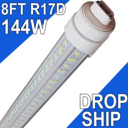 Tube lumineux LED R17d de 2,4 m, ampoule en forme de V à 2 broches, base HO rotative 144 W T8 T10 T12 pour remplacer les tubes LED de 2,4 m, plafond blanc froid 14 400 lm, couvercle transparent, AC 85-277 V USAstock