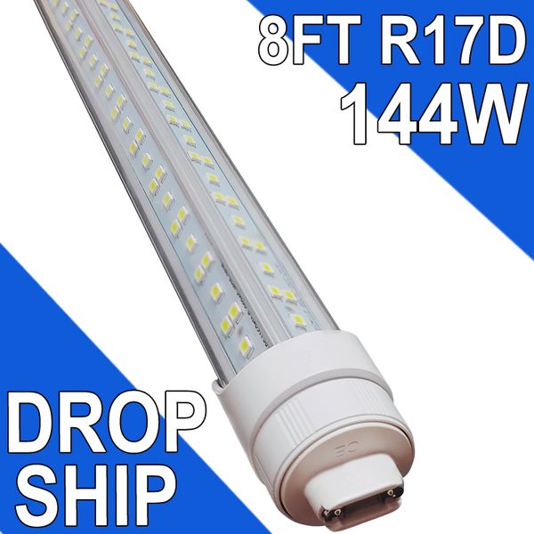 Tube lumineux LED R17d de 8 pieds, ampoule en forme de V à 2 broches, base HO rotative de 144W T8 T10 T12 pour remplacer le tube lumineux LED de 8 pieds, 14400LM blanc froid 6500K, couvercle transparent, AC 90-277V usastock