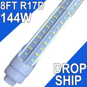 R17D/HO 8FT LED-lampen, V-vormige 4 rij heldere afdekking 144W 6500K koud wit T8 8FT buislicht met R17D draaibare voet, 8FT R17D LED-lampen Winkel Magazijn Garage Schuur usastock