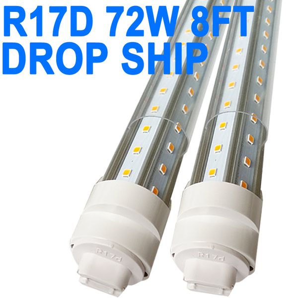 Ampoules LED R17D/HO 8 pieds, couvercle transparent en forme de V 72W 6500K blanc froid T8 tube lumineux LED de 8 pieds avec base rotative R17D, 8 pieds R17D magasin entrepôt atelier garage crestech