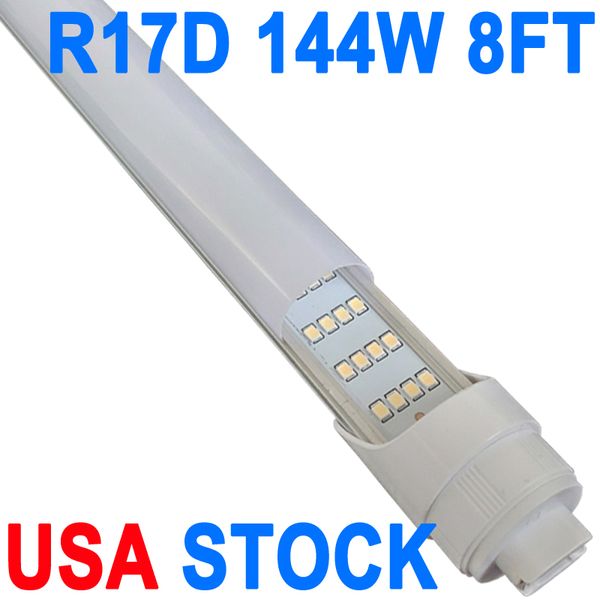 Bombilla LED R17D de 8 pies, 4 filas, tubos LED T8 de 144 vatios, cubierta lechosa, 18000 lm súper brillante, extremo giratorio HO de 2 pines, 6500 K, reemplazo fluorescente Hospitales crestech