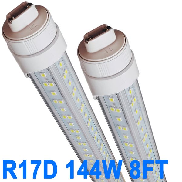 Lumière de bulbe LED R17D 8 pieds, en forme de V, 144 watts t8 tubes à LED, couverture propre, 18000lm super lumineux, 2 broches Lumière, 6500k, T8 T10 T12 Remplacement de lumière fluorescente CRESTECH