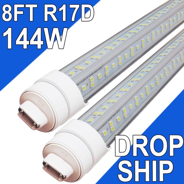 Ampoule LED R17D de 2,4 m, en forme de V, tubes LED T8 de 144 watts, couvercle propre, 18 000 lm super lumineux, éclairage d'atelier à 2 broches, 6 500 K, lampe fluorescente T8 T10 T12 de remplacement pour grange usastock