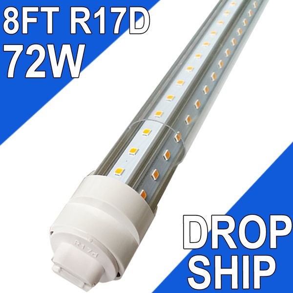 Tube LED rotatif R17D à base HO de 8 pieds 72W, lampe fluorescente de remplacement de 300W, 8 pieds, alimentation à double extrémité, blanc froid 6000K, couvercle transparent, AC 90-277V usastock