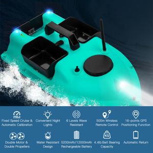 R18 GPS RC Fishing Bait Boat 3 Conteneurs d'appâts 500m Télécommande Boat d'appât alimentaire automatique avec un positionnement GPS de 16 points