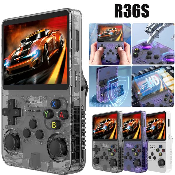 R36S Consola de videojuegos portátil retro Reproductor de pantalla IPS de 3,5 pulgadas Reproductor de vídeo de bolsillo portátil para niños 64 GB 10000 juegos Sistema Linux 240124
