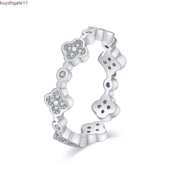 R5ux Ring Fashion Crérat de trèfle pour femmes Rose Gol Silver Shining Bling Diamond Crystal Open Jewelry Gift