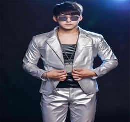 R63 Silver Pu Men Suit Singer Performance Performance Wears DJ DJ Hostroom Dance Costumes Party Show Model Vêtements Tenues DS J8761409