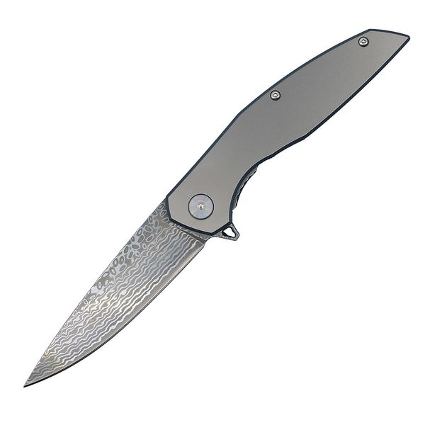 R8318 Cuchillo plegable abatible 67 capas VG10 Hoja de acero damasco CNC TC4 Mango de aleación de titanio Acampar al aire libre Senderismo Pesca EDC Carpeta de bolsillo Cuchillos