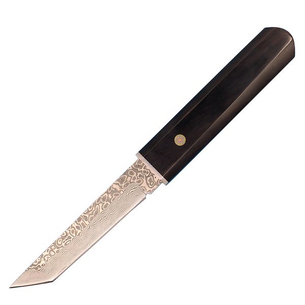 R8319 Cuchillo recto de supervivencia 67 capas VG10 Damasco Acero Tanto Punto de paliza de palo de rosa con asa de la cabeza de los aceros cuchillos de cuchilla fija con vaina de madera