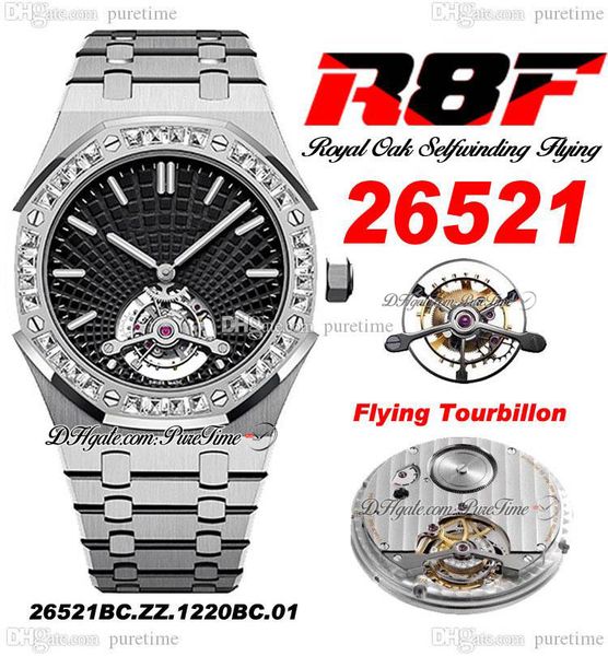 R8F 2652 Reloj Tourbillon extrafino de cuerda manual para hombre 41 mm SIHH Bisel de diamantes mecánicos Esfera tapisserie negra Pulsera de acero inoxidable Super Edition Pureitme B2