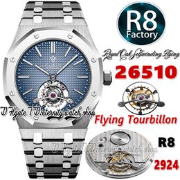 R8F V3 Extra dunne handwindende Tourbillon Mens Watch R8F26510 41mm Sihh Mechanische rokerige blauwe textuur wijzerplaat roestvrijstalen armband Super Edition Eternity Watches