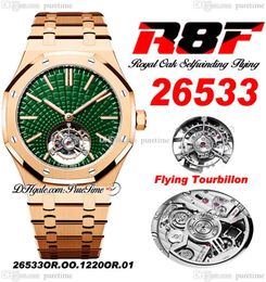 R8F V3 Flying Tourbillon A2950 Automatische heren Watch 41 Zelfwindende 2653 Rose Gold Extra dunne groene wijzerplaat roestvrijstalen armband 2022 Super Edition PureitMe D4