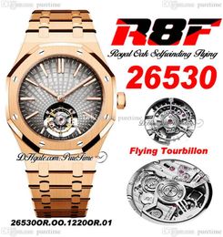R8F V3 Flying Tourbillon A2950 Automatische heren Watch 41 Zelfwindende 2653 Rose Gold Extra dun gerookte grijze wijzerplaat roestvrijstalen armband 2022 Super Edition PureitMe C3