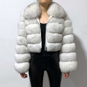 R982 Winter Woman Fashion Short Style Slim Fit Rits Echte Bont Bomber Jacket 211019