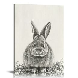 Rabbit Animal imprimé portrait noir et blanc art mural encadré
