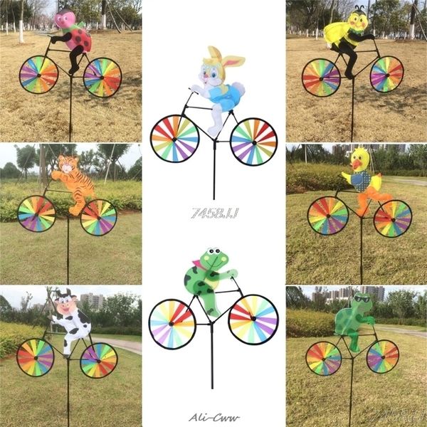 Conejo Abeja Tigre en bicicleta DIY Molino de viento Animal Bicicleta Viento Spinner Whirligig Jardín Césped Gadgets decorativos Niños Juguetes al aire libre 220721