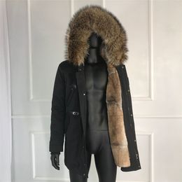 konijnenjas voor man winter warme mode echte parka's voering raccoon bont kraag herenparka met f 201127