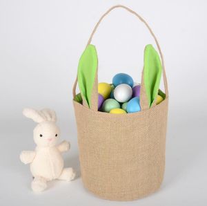 Konijnoor Katoen Linnen Pasen Egg Bag Bunny Ear Shopping Tote Kids Jute Doek Handgeschilderde DIY Creative Candy Gift Tas Ronde Bodem