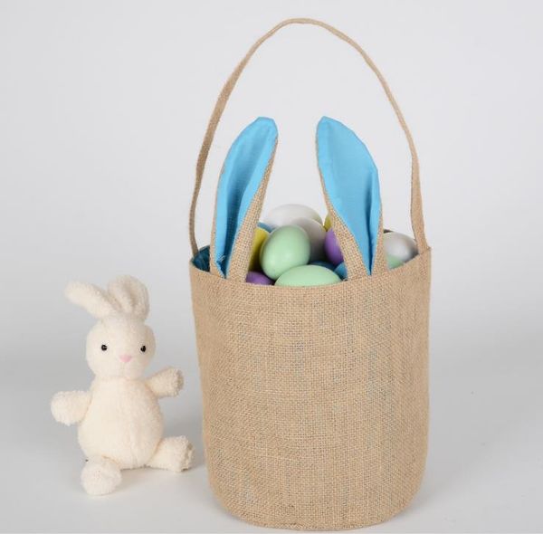 Oreille de lapin coton lin sac d'oeuf de Pâques oreille de lapin fourre-tout enfants tissu de jute peint à la main bricolage sac cadeau de bonbons créatif événement à fond rond