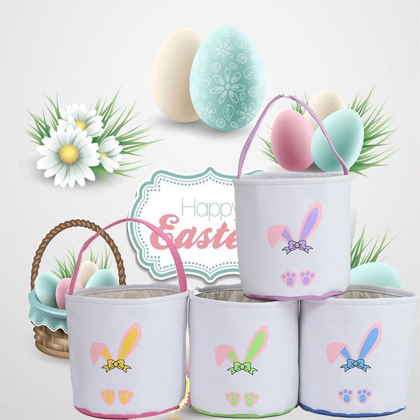 Cesta de Pascua de conejo, bolsas de asas de caza de huevos de Pascua personalizadas festivas, cubo de caramelos con orejas de conejo, decoración de fiesta encantadora