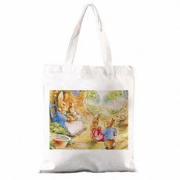 Bolsa de bolso casual de Rabbit Family Peter Bolsas de lona reutilizables bolsas de playa al aire libre bolsas de bolsas casuales Bolsa de supermercado D7TX#