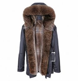 Veste de bombardier doublée de fourrure de lapin manteau d'hiver naturel pour hommes locomotive manteau de fourrure véritable cuir véritable fourrure de racco parker l3nJ #