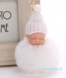 Fourrure de lapin Pom pon tricoté chapeau bébé poupée porte-clés voiture porte-clés jouet cadeaux à la mode