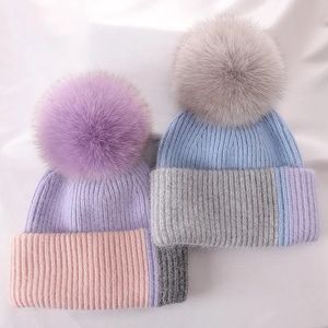 Chapeau de cheveux de lapin femmes automne et hiver Version coréenne mignon vrai renard cheveux boule de laine chapeau épaissi chaud en peluche tricoté chapeau 231229