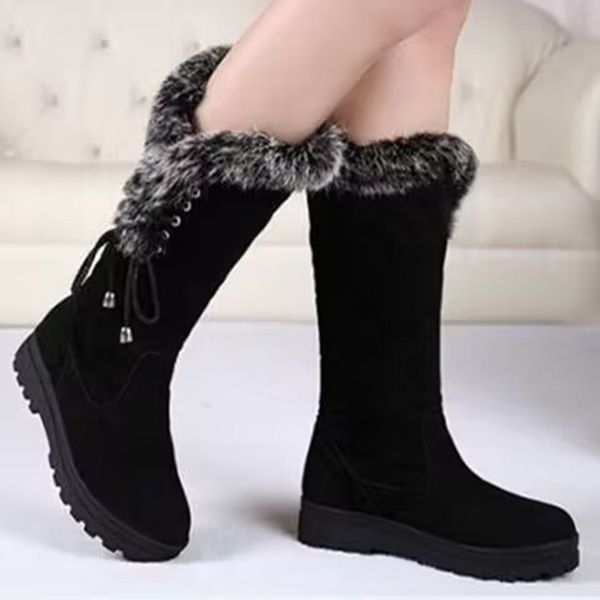 Bottes de neige en poils de lapin pour femmes, chaussures décontractées en coton chaud avec semelles épaisses en velours, confortables et antidérapantes, mode hiver 2023