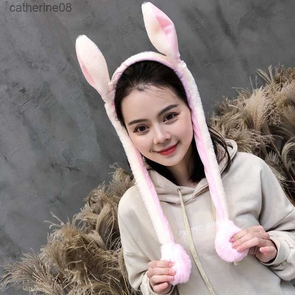 Chapeau de lapin avec des oreilles mobiles Bande de cheveux de lapin en peluche mignon Bandeau drôle - Oreilles qui surgissent lorsque vous appuyez sur les pattes pour enfants adultes L230621
