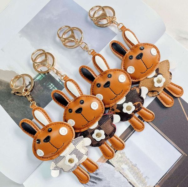 Lapin Porte-clés Anneaux Accessoires Mignon Marron Blanc Fleur En Cuir Voiture Porte-clés Titulaire Mode Or Sac Porte-clés Bijoux Dessin Animé Animal Pendentif Charms Bibelots