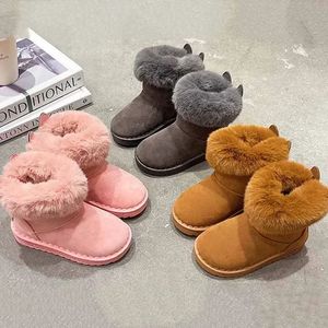 Lapin enfants bottes de neige 2024 hiver bébé doux chaud coton chaussures avec peluche garçons filles confort daim bottes princesse rétro botte 240219