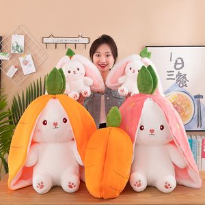 Jouet de marionnette Saznioeu Rabbit, 2023 Nouvelle fraise / carotte lapin peluche, carotte double facette en peluche mignonne jouet en peluche, cadeaux de la journée de Pâques et enfants