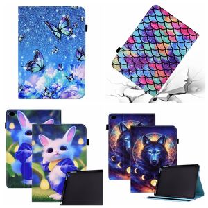 Estuches de billetera de cuero con estampado de conejo para Ipad Mini 6 5 4 3 2 1 Mini6 Animal Lovely Butterfly Fish Scale Cat Lucky Tree Wolf Ranura para tarjeta a prueba de golpes Titular Flip Cover Pouch