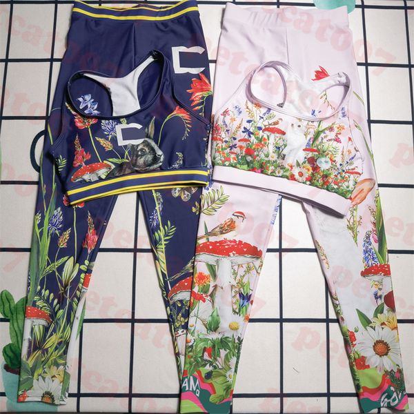 Estampado de conejo Traje de yoga Diseñador Traje de baño para mujer Tanques deportivos Pantalones de dos piezas Traje de baño de verano