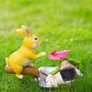 Statue de lapin LED lampe solaire résine Figurine Ornements Landsage Courtyard Light Outdoor Garden Balcony Decoration