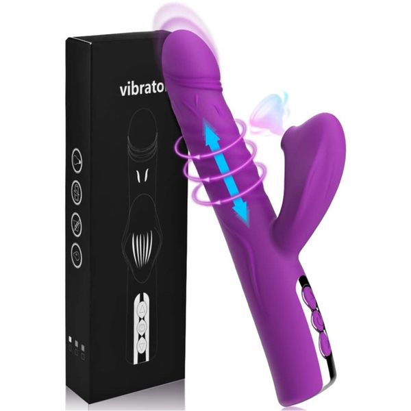 Vibratrice de suceur de lapin pour le spot G clitoridal, outils sexuels pour chauffage femelle Stimulateur de gode adulte de lapin avec 5 aspiration et 8 jouets sexuels pourpreples pourpre