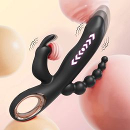 Vibrador de empuje de conejo para la mujer 3 en 1 g Spot Clitoris Estimulador Vagina Massager Masturbador Masturbator Backyard Anal Sex Toy 240507