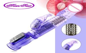 Vibratrice de lapin Dildo Pinis Vibrateur clitoris stimule le masseur transparent perle rotative jouet sexe féminin pour les femmes253f5101559