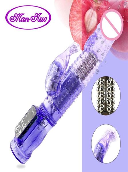 Vibrador de conejo consolador realista Pene vibrador clítoris estimulan el masajeador transparente bead giros juguete sexual para mujeres253f3027751