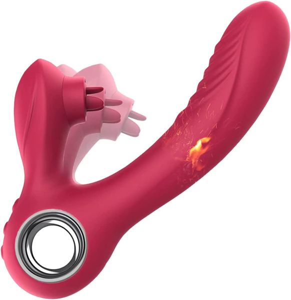 Lapin Vibrator Sex Toy Dildo Vibrateurs Tongue Terte pour les femmes, 10 Vibration 5 Langue Licking Modes de chauffage Vibrant Masseur anal Pleasage Anal Adulte Sex Toys for Femal