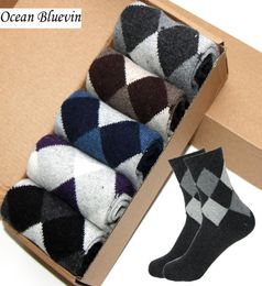 Konijnenwol mannen sokken herfst winter warme dikke dubbele rhombus prints zachte antibacterieel duurzaam casual sok meias 1909127