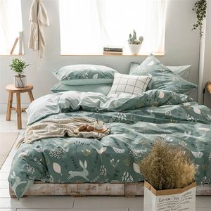 Konijnenbomen Scandinavisch katoen Bedlinnen 3 / 4PCS Beddengoed Set Twin Queen Personaliseer Grootte Bedsheet Kussenslopen 210317