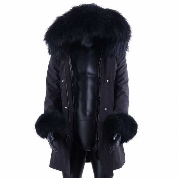 Cuello de piel de racco Fox Fur Forrado Chaqueta alta 2020 Hombre de invierno Real Fox Fur Coat Hombres Parkas Ropa Chaqueta LG impermeable 2020 G2qD #