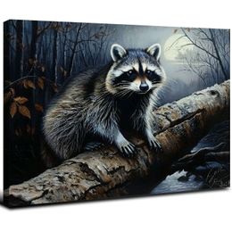 Raccoon Realistic Forest Moon 17 Canvas Art - Decoración del hogar Arte de pared Impresión pintura grande