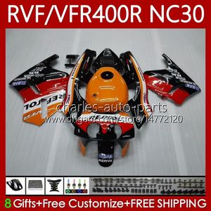 Kit de carrocería para HONDA RVF400R VFR400 R NC30 V4 VFR400R 89-93 79No.0 RVF VFR 400 RVF400 R 400RR 89 90 91 92 93 VFR400RR VFR 400R 1989 1990 1991 1992 1993 Carenado Repsol Naranja