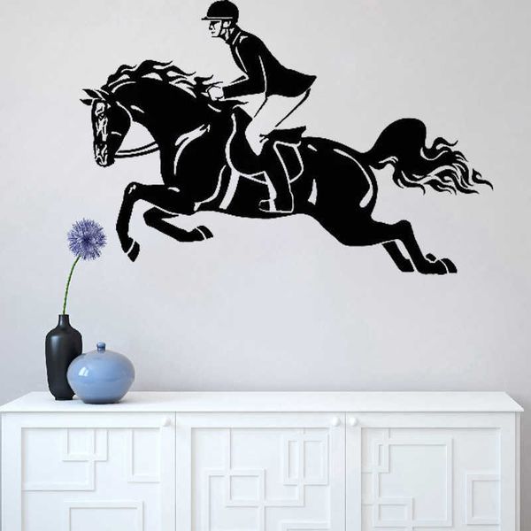 Autocollants muraux de course Jockey manship vinyle décalcomanie chambre salon décoration peintures murales cheval Polo saut O155